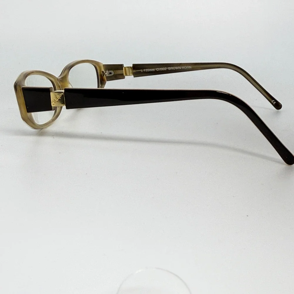 Cole Haan CH902 Brown Horn Eyeglasses Frames Italy 135mm Oval Womens Brown 21507